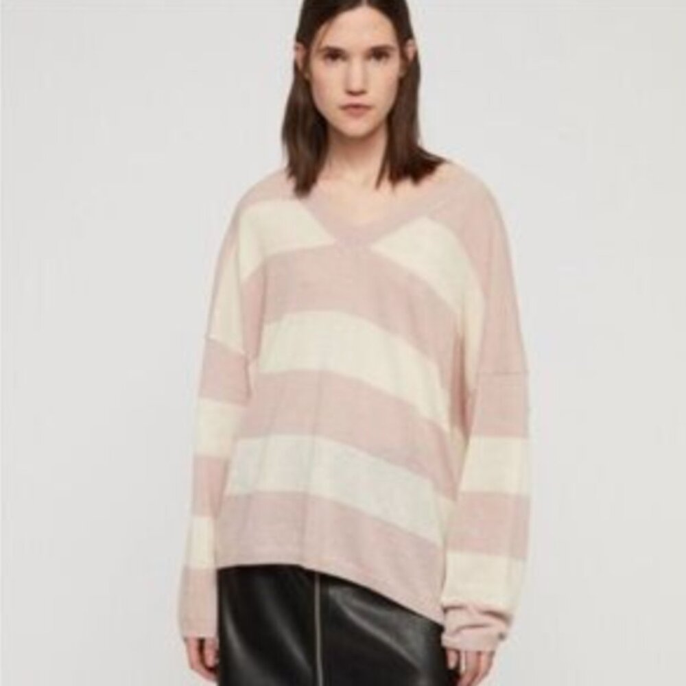 ALLSAINTS Byers Stripe V-Neck Sweater